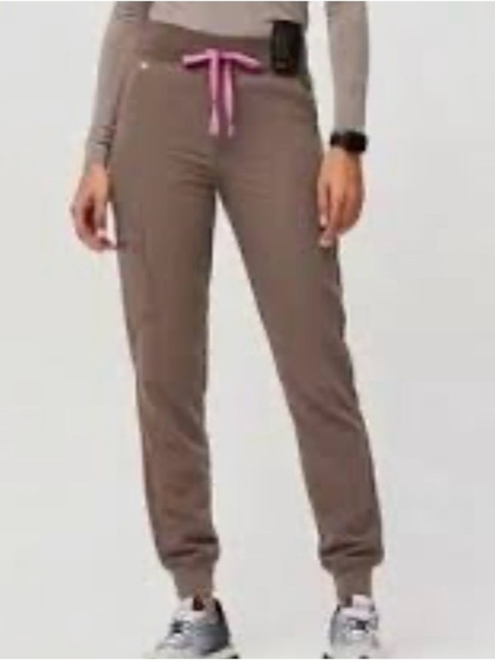 Figs Zamora Joggers Smokey Taupe Joggers with Pink Drawstring (sold out color)